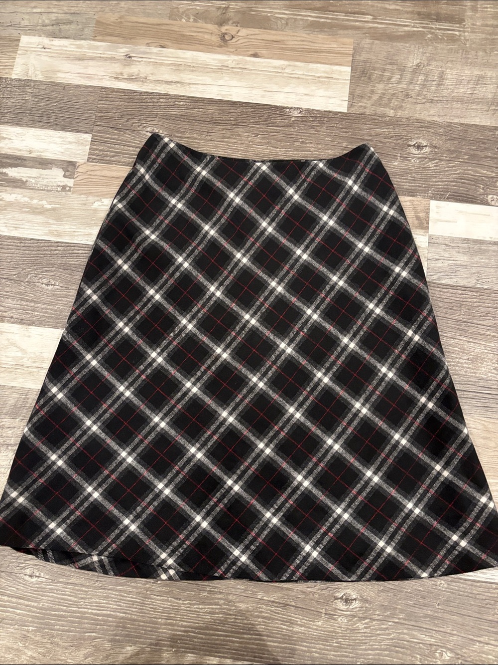 Talbots Black, White & Red Plaid A-Line Skirt